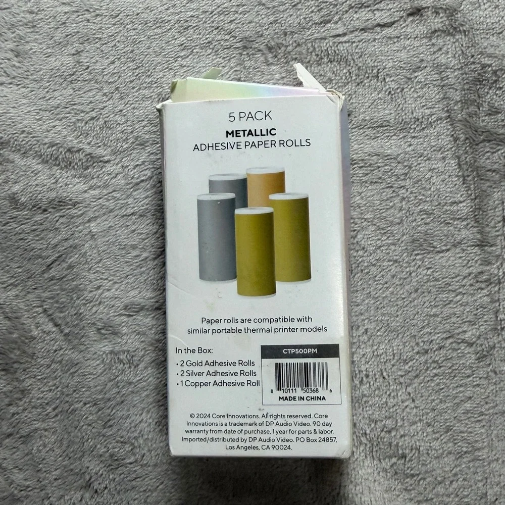 Core Innovations 5 Pack Metallic Adhesive Thermal Paper‎ Rolls Gold Silver